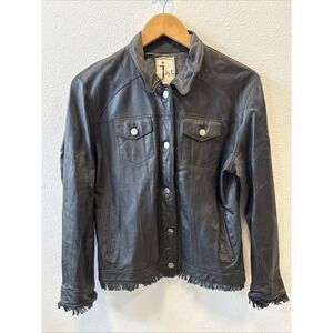JKT NYC Jacket Women's Large Black Alexa Patina Fringe Button Front Leather